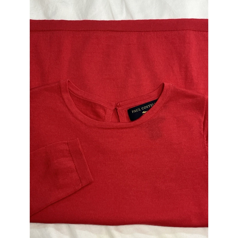 Paul Costelloe 100% Merino Wool Red Crewneck Sweater M Quiet Luxury Fine Knit - Picture 4 of 10